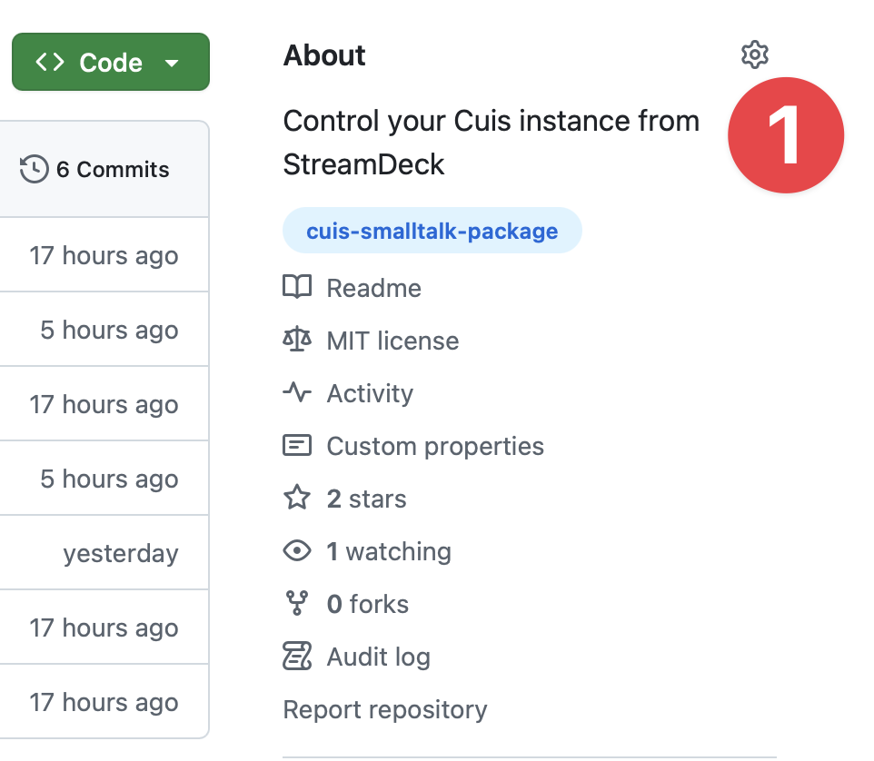 The gear next to About, on the page of a repository on GitHub, marked with a 1